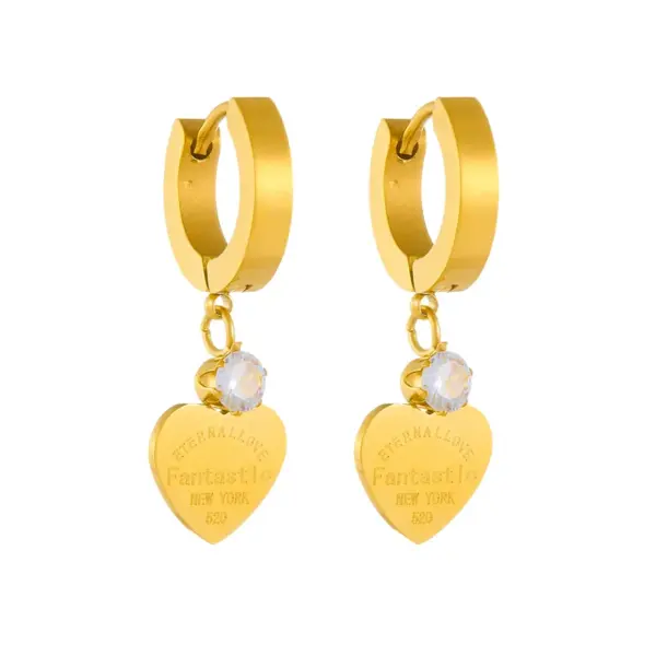 Wholesale 304 Stainless Steel Heart Shape PVD Coated Zircon 18K Real Gold Plated Simple Style Classic Style Waterproof Non Tarnish Plating Gold Jewelry Set