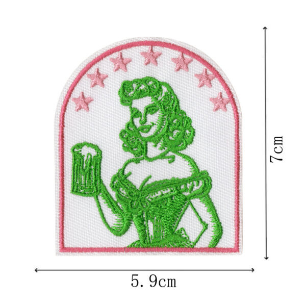 oly-0cf83726c0d24d307906e4b49c19f657 Wholesale Bar main image denim embroidered fabric patch pink lady patch