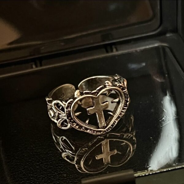 Wholesale New Silver Plated Monastery Cross Love Ring Gothic Style Vintage Niche Dye Black European and American Style Cross Border Ring