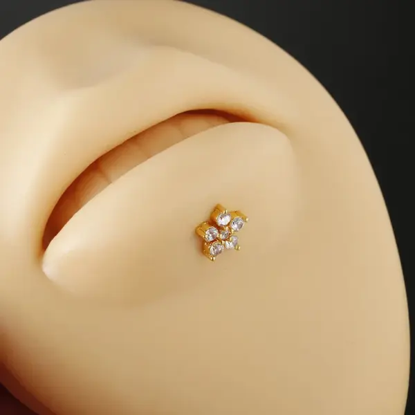 Wholesale Hip-hop Geometric Flower Stainless Steel Inlay Zircon Lip Stud 1 Piece