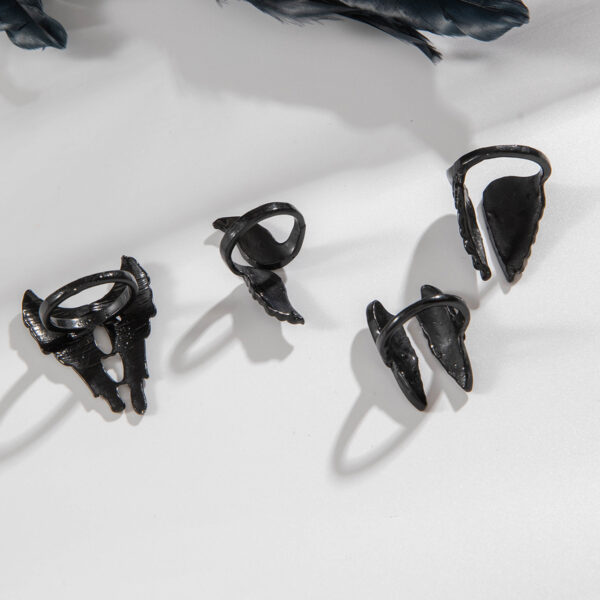 oly-0cfde36881b9de32238fee618a582ecb Wholesale Dark punk retro angel wings ring four-piece set