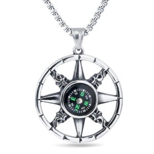 Compass Green with stainless steel chain