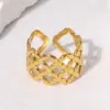 Wholesale PVD Coated Real Gold Plated Geometric Stainless Steel Retro Waterproof Non Tarnish Open Ring