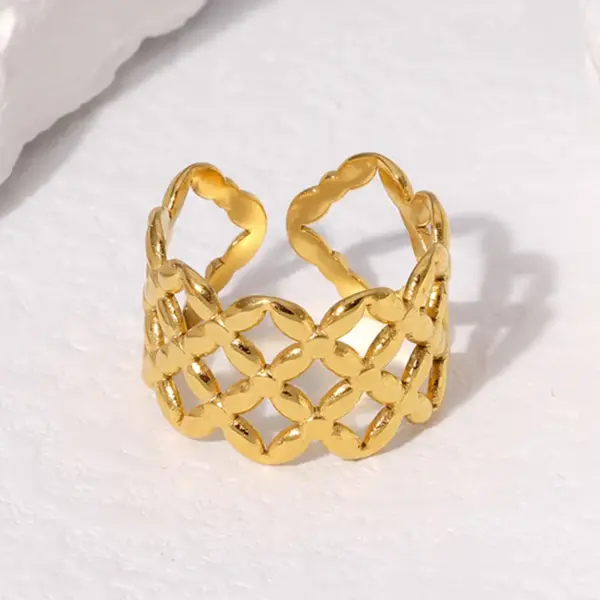 Wholesale PVD Coated Real Gold Plated Geometric Stainless Steel Retro Waterproof Non Tarnish Open Ring