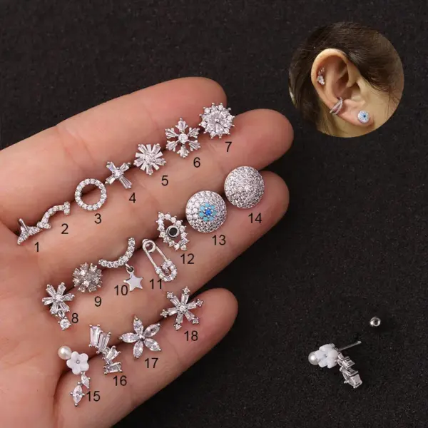 316L Stainless Steel Copper Ear Cartilage Rings & Studs Flower Waterproof Non Tarnish Surgical Steel