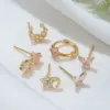 Wholesale Fashion Pentagram Moon Flower Copper Inlay Zircon Earrings 6 Pieces
