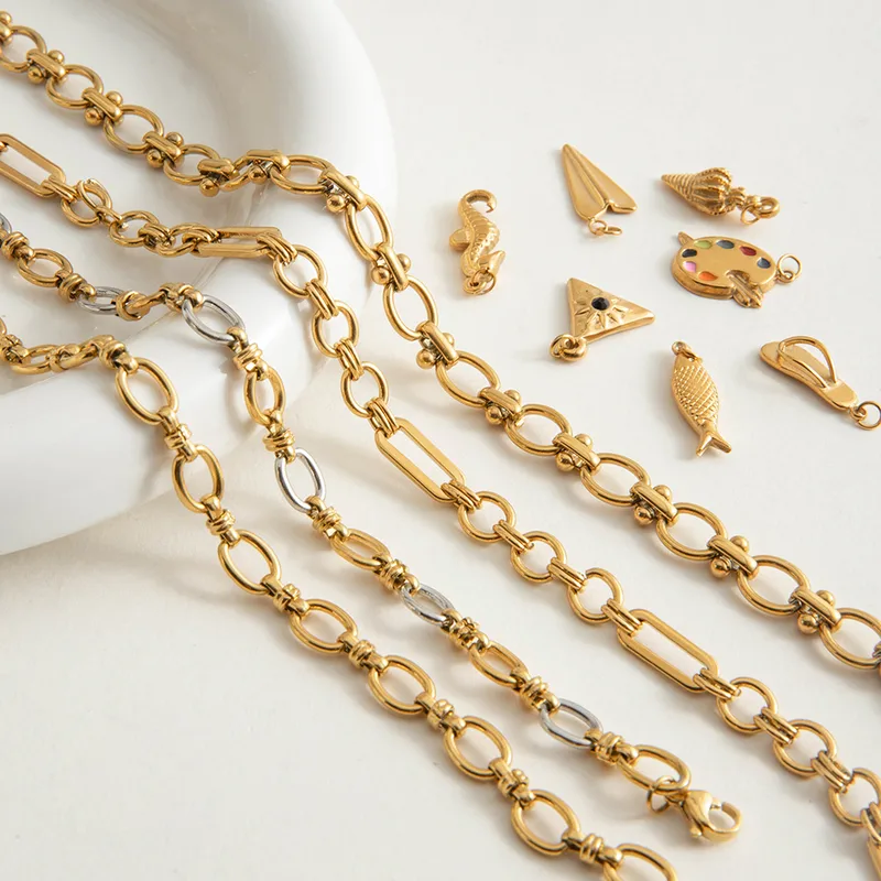 Wholesale PVD Coated Real Gold Plated Geometric 316 Stainless Steel Simple Style Commute Waterproof Non Tarnish 316 Stainless Steel Chain Necklace
