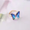 Wholesale Jewelry Fashion Insect Gradient Color Butterfly Copper Glass Adjustable Ring