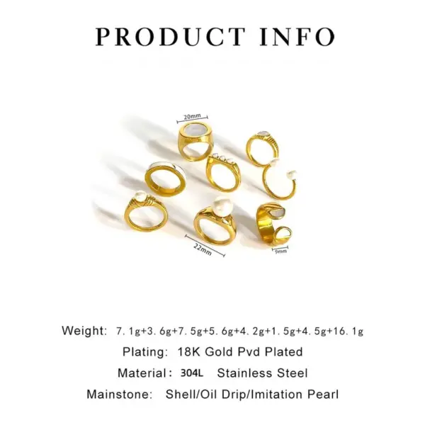 Wholesale PVD Coated Real Gold Plated 18K Gold Color Block 304 Stainless Steel Exaggerated French Style Waterproof Non Tarnish Rings