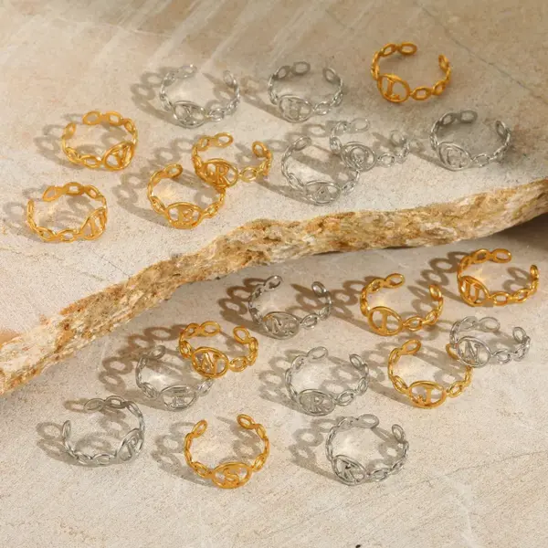 Wholesale Jewelry Casual Basic Simple Style Geometric Letter 304 Stainless Steel 18K Gold Plated Plating Rings