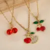 Wholesale Jewelry Casual Elegant Cute Cherry Titanium Steel Pendant Necklace Cable Chain