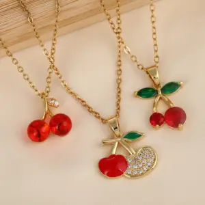 Wholesale Jewelry Casual Elegant Cute Cherry Titanium Steel Pendant Necklace Cable Chain