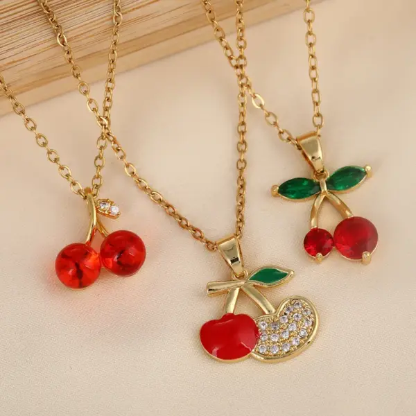 Wholesale Jewelry Casual Elegant Cute Cherry Titanium Steel Pendant Necklace Cable Chain