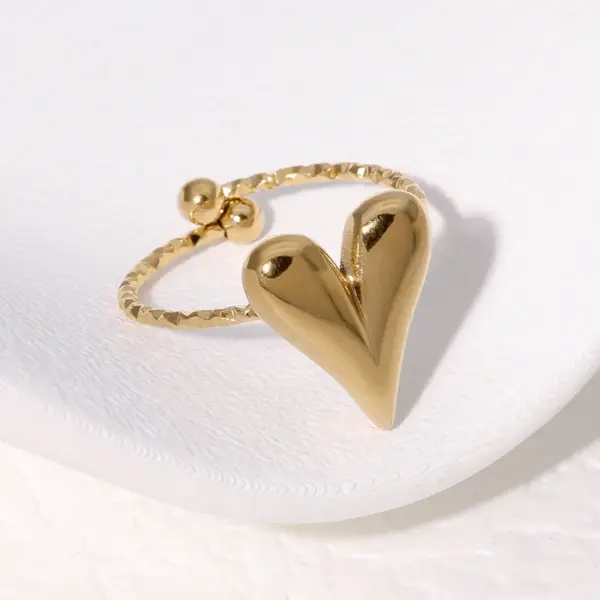 oly-0d27f859d08c0c251226cbfae85a5765 Wholesale PVD Coated Real Gold Plated 18K Gold Heart Shape 304 Stainless Steel Sweet Simple Style IG Style Waterproof Non Tarnish Open Rings