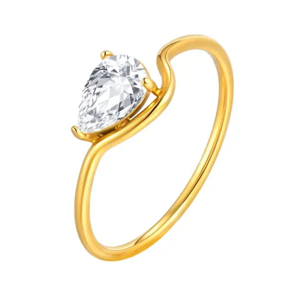 Wholesale Ladies Versatile Geometric Stainless Steel Rings Gold Plated Waterdrop Zirconia Ring Fashionable Accessory For Women