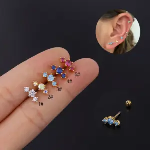 Copper Artificial Gemstones Ear Cartilage Rings & Studs Geometric Waterproof Non Tarnish Surgical Steel Women'S
