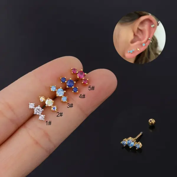 Copper Artificial Gemstones Ear Cartilage Rings & Studs Geometric Waterproof Non Tarnish Surgical Steel Women'S