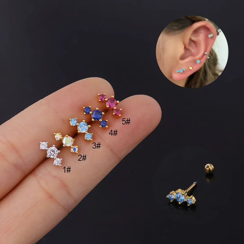 Wholesale Copper Artificial Gemstones Ear Cartilage Rings & Studs Geometric Waterproof Non Tarnish Surgical Steel Women'S