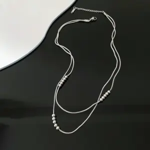 05-K17 Titanium Steel Double-Layer Necklace / Silver