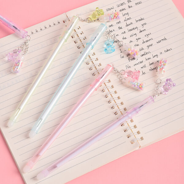 Wholesale Creative Cartoon Bear Drift Bottle Pendant Erasable Gel Pen Small Fresh and Cute Pendant Signature Pen Student Stationery