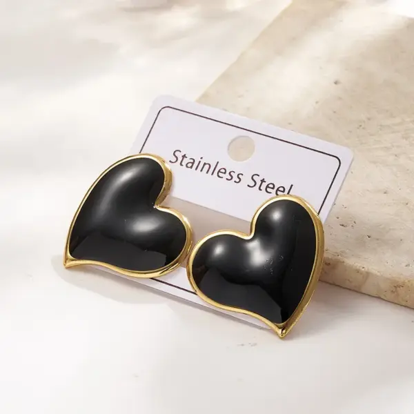 Color Retention Electroplating Drip Oil Heart Shaped Earrings Women's Fashion Jewelry Stainless Steel Polished Surface