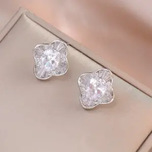 E1119 Solid Color Four-Leaf Zircon Earrings