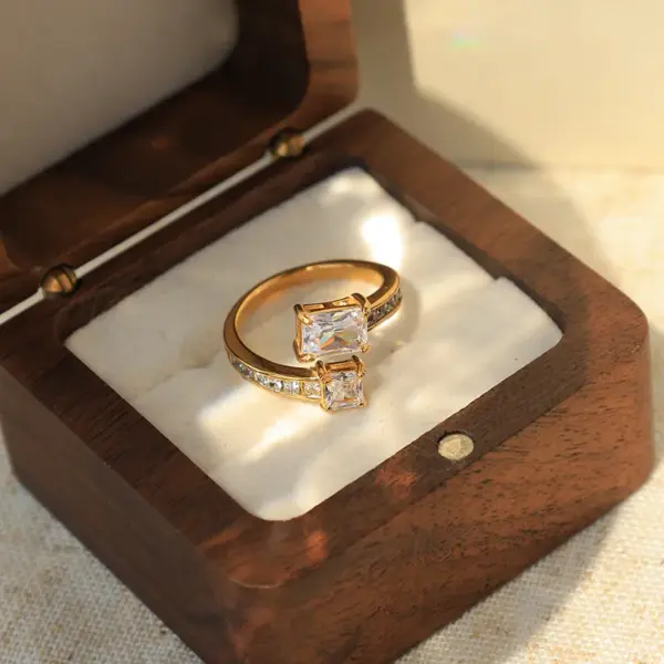 Wholesale Ion Plating (IP) 14K Gold Real Gold Plated Geometric 304 Stainless Steel Elegant Romantic Shiny Waterproof Non Tarnish Open Rings