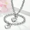 Wholesale Jewelry Casual Hip-Hop Simple Style Heart Shape Titanium Steel Bracelets Necklace
