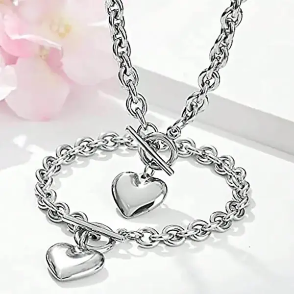 Wholesale Jewelry Casual Hip-Hop Simple Style Heart Shape Titanium Steel Bracelets Necklace