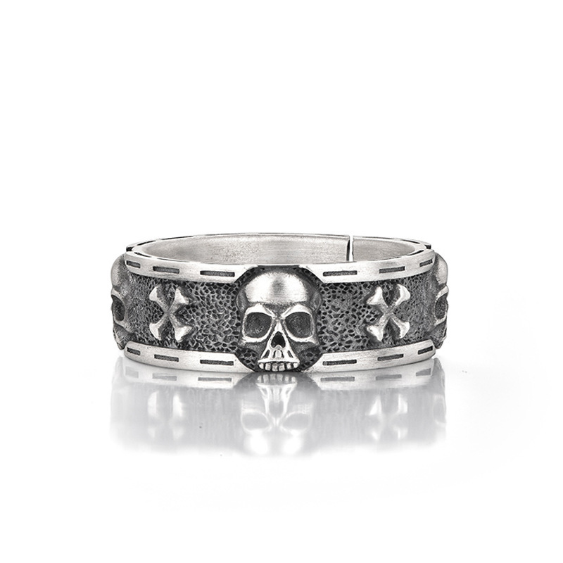 Wholesale Ins trendy design sense skull Thai sier ring men's niche retro personality hip-hop index finger ring