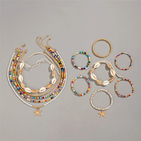 Wholesale Cross-border Bohemian Color Rice Beads Rope Necklace Bracelet suit Beach Wind Starfish Bracelet 12-piece Set