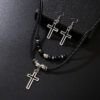 Wholesale Beaded Vintage Cross Waxed Rope Sweater Chain Necklace