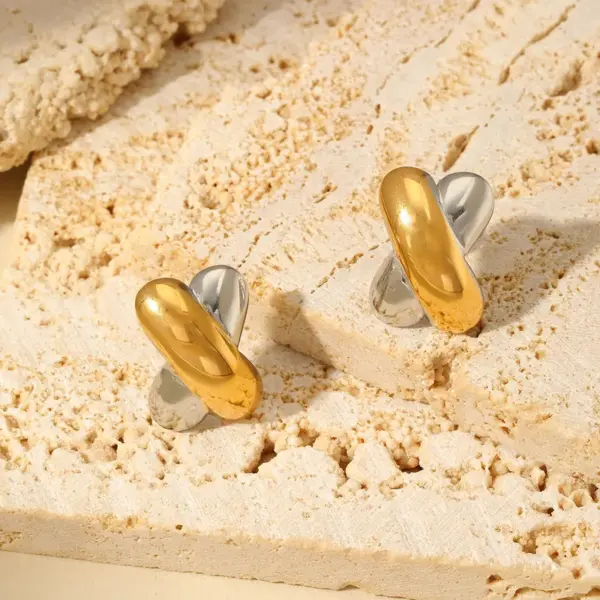 Wholesale 1 Pair Retro Punk Irregular Mixed Metal Plating 304 Stainless Steel 18K Gold Plated Ear Studs