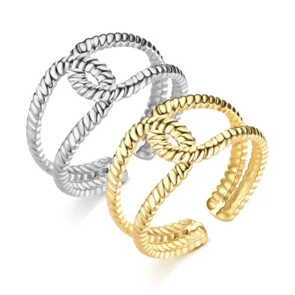 Fashion Real Gold Plated 201 Stainless Steel Plant Heart Shape Snake Men Band Rings