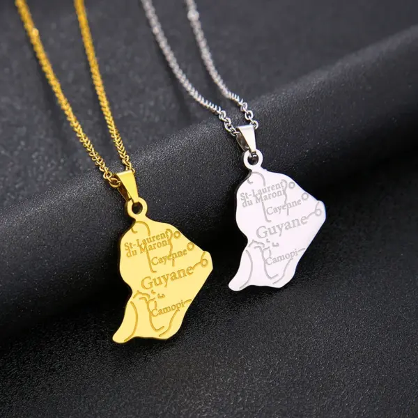 Wholesale Map Of Guiana Map Letter 201 Stainless Steel 304 Stainless Steel Vintage Style Ethnic Style 304 Stainless Steel Pendant Necklace