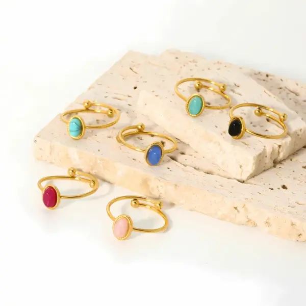 PVD Coated Real Gold Plated 18K Gold Geometric 304 Stainless Steel Simple Style Waterproof Non Tarnish Adjustable Ring