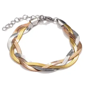3-Piece Woven Steel Gold Rose Gold-Bracelets