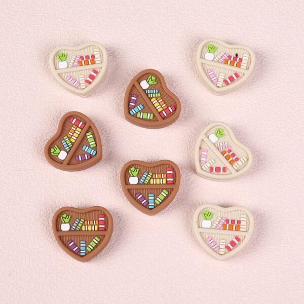 Wholesale New style beaded mini bookcase silicone beads accessories cartoon love simulation wood grain rubber beads jewelry