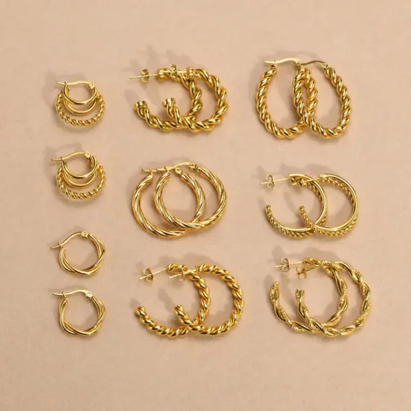 Wholesale PVD Coated Real Gold Plated C Shape 201 Stainless Steel Simple Style Waterproof Non Tarnish Hoop Earrings Ear Studs