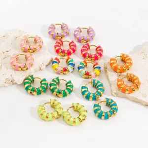 Wholesale PVD Coated Real Gold Plated Stripe Stainless Steel Retro Artistic Waterproof Non Tarnish Earrings