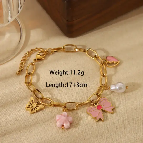 Wholesale Jewelry Romantic Heart Shape Flower Bow Knot 304 Stainless Steel 18K Gold Plated Exy Plating Bracelets Earrings Necklace