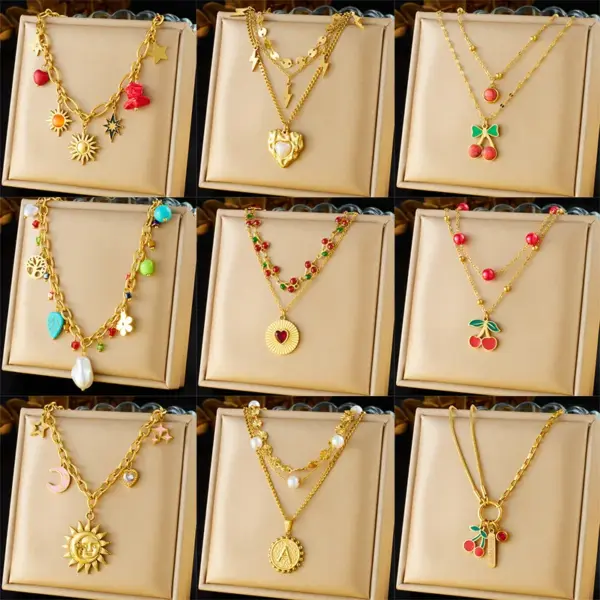 Sun Star Heart Shape 304 Stainless Steel Elegant Layered Necklaces Multi Charms Necklace