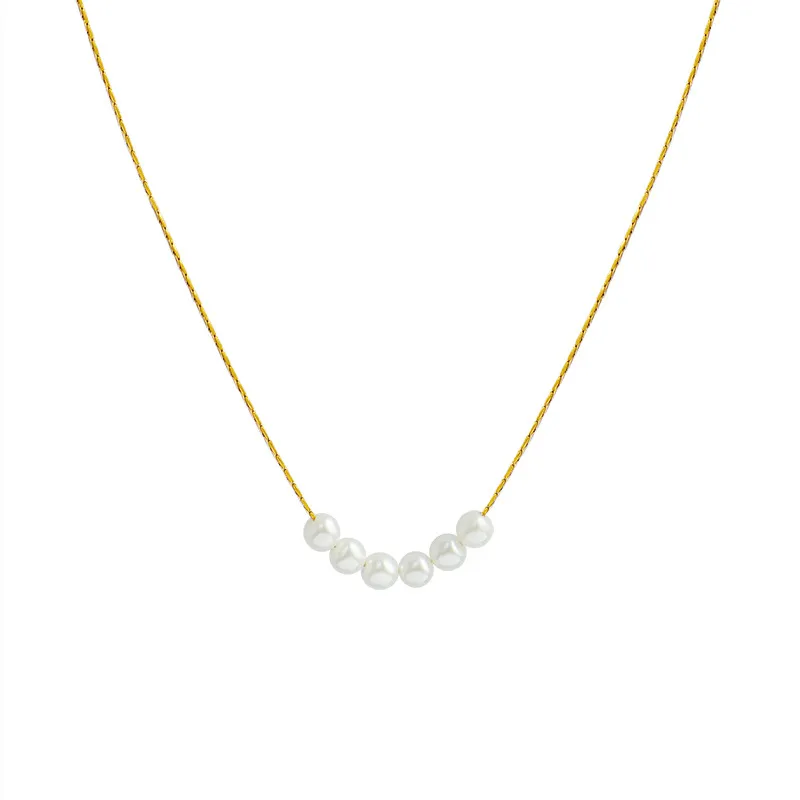 Wholesale PVD Coated Real Gold Plated 18K Gold Pearl 304 Stainless Steel Waterproof Non Tarnish 304 Stainless Steel Necklace