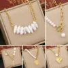 Wholesale Baroque Style Irregular Cross Heart Shape Stainless Steel Imitation Pearl Plating 18K Gold Plated Necklace