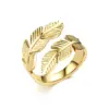 Real Gold Plated 201 Stainless Steel PVD Coated Leaf Waterproof Non Tarnish Fashion Open Ring For Women'S