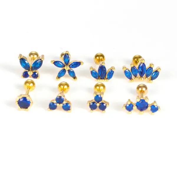 Wholesale 1 Piece Shiny Crown Flower Butterfly Plating Inlay Stainless Steel Zircon Cartilage Earrings