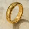 Wholesale Thick Popular Jewelry Elastic Wide Titanium Steel Bracelet Female Light Luxury Niche Exaggerated Metal Vertical Stripe Ring