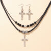 Wholesale Beaded Vintage Cross Waxed Rope Sweater Chain Necklace