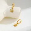 Wholesale PVD Coated Real Gold Plated 18K Gold Flower 304 Stainless Steel IG Style Casual Artistic Waterproof Non Tarnish Charm Sleeper Hoop Earrings