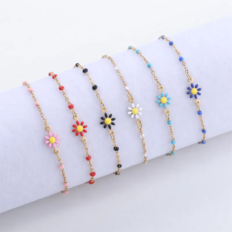Wholesale Cute Sweet Flower 304 Stainless Steel Bracelets In Bulk